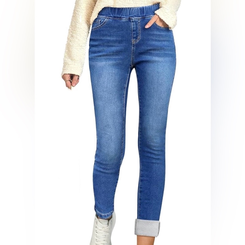 GRAPENT Fleece Lined skinny Jeans High Waist Pull On denim leggings size M NEW - Picture 2 of 9